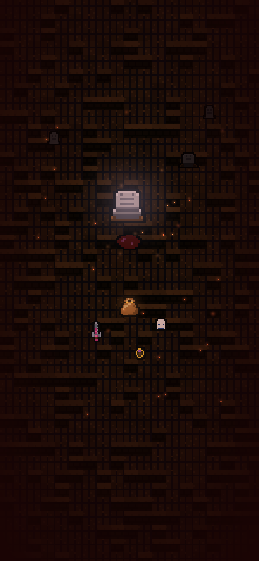 The death screen: a gravestone marking a fallen hero