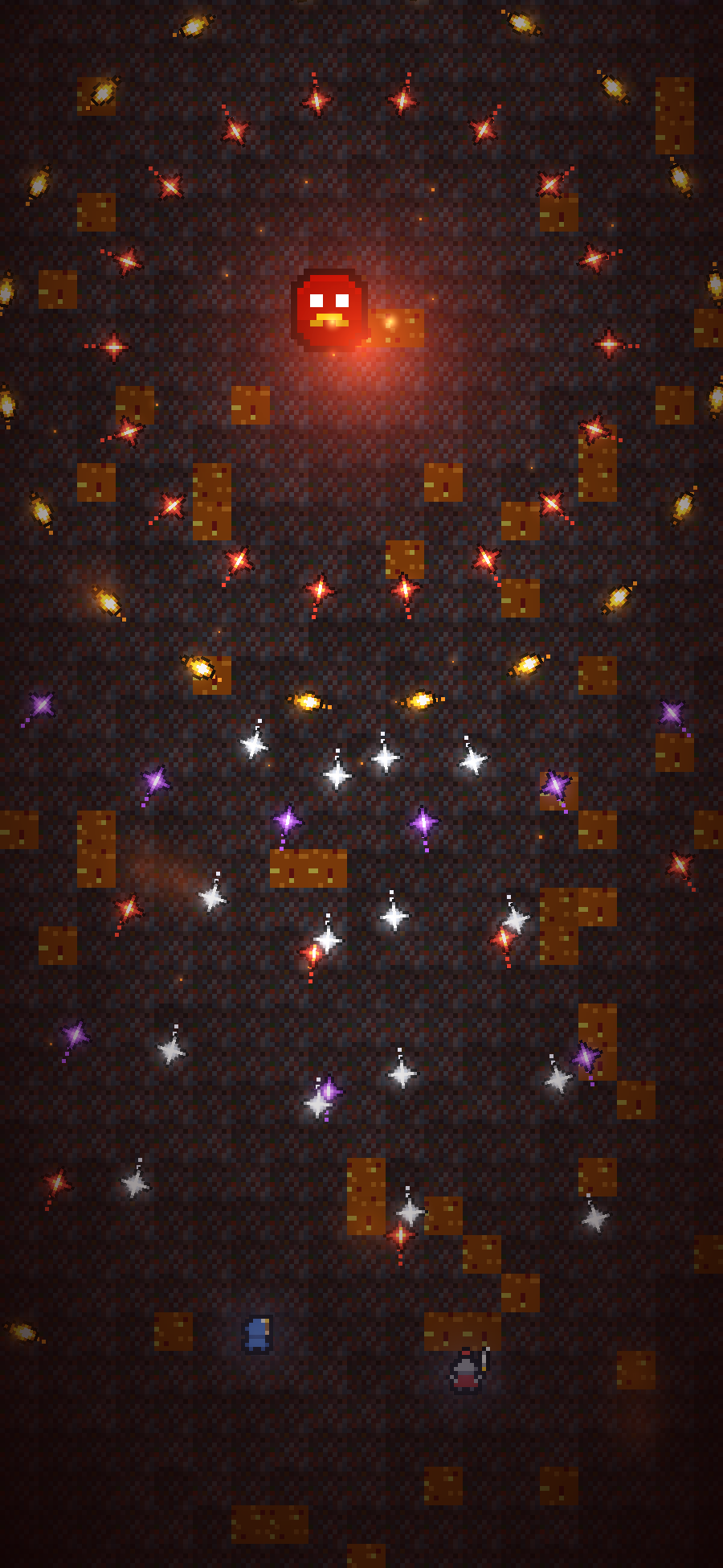 Boss fight against Kaurax the Ash-Archon in a hellscape of dodgeable bullets